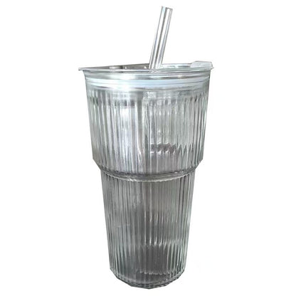 Stylish Ribbed Glass Cup ✨ – Perfect for Coffee, Tea & Smoothies ☕️🥤