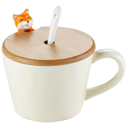 Adorable Ceramic Cup with Bamboo Lid & Spoon 🐱🐶 – Perfect for Coffee, Tea & Soups ☕️